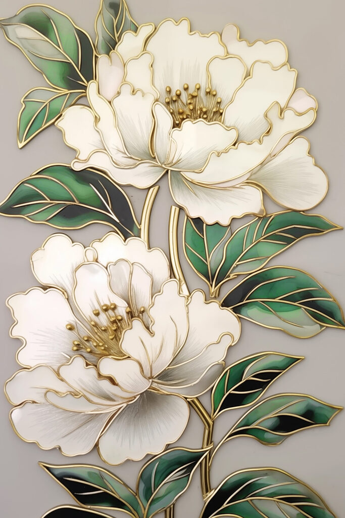 Elegant blooms framed by lush leaves Elegant blooms framed by lush leaves