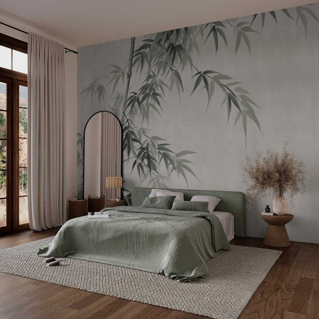 Bamboo with leaves on it