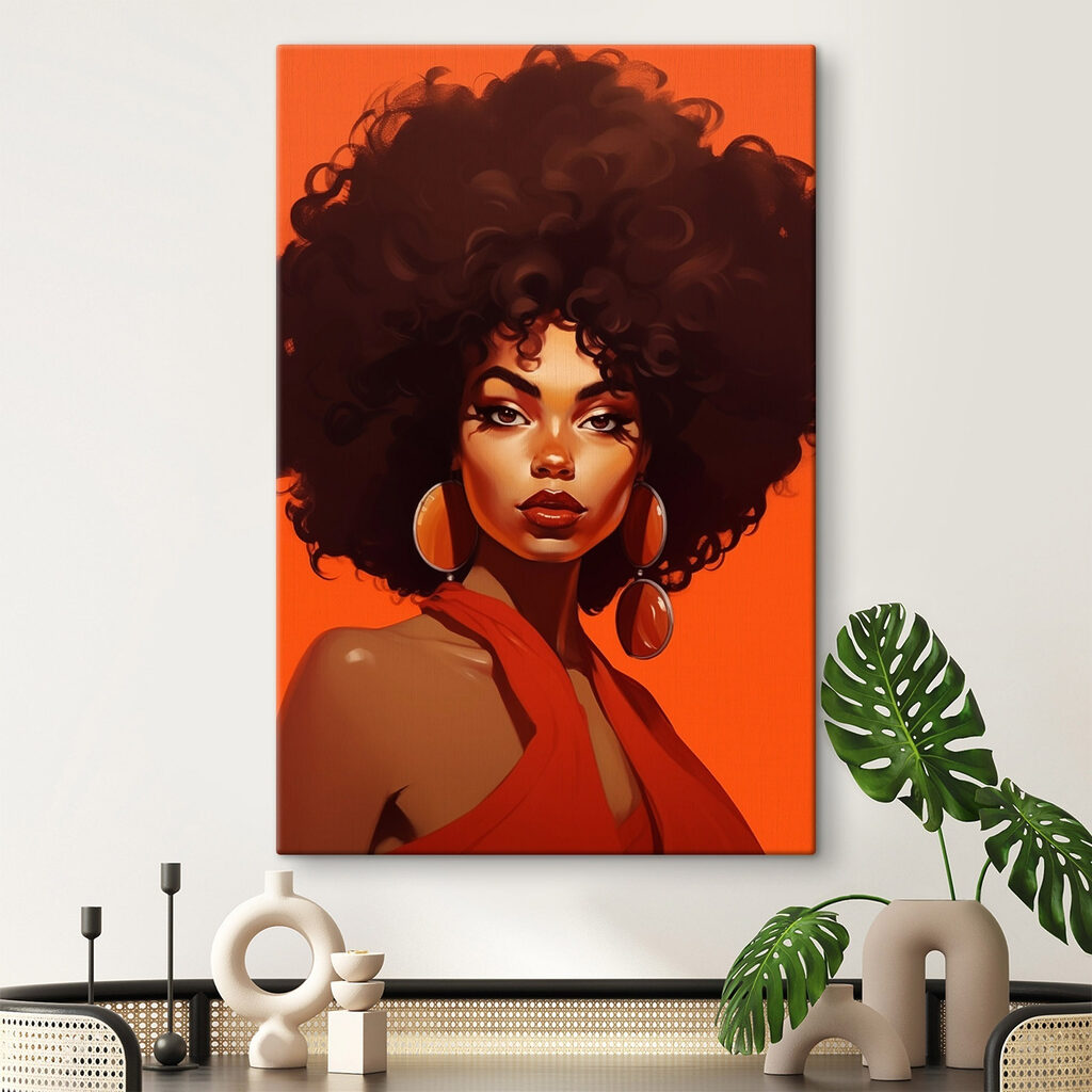 Woman with big afro hair and earrings
