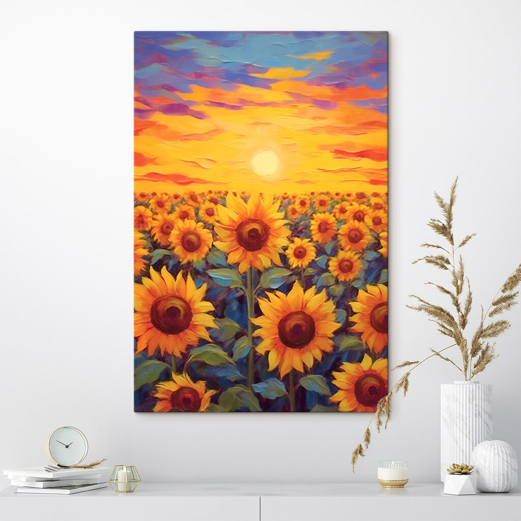 Painting of sunflowers in a field