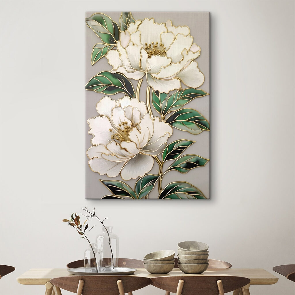 Elegant blooms framed by lush leaves Elegant blooms framed by lush leaves