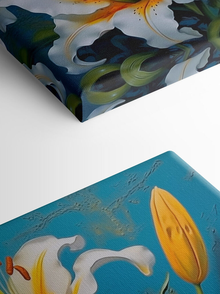 Vibrant lilies against a blue background