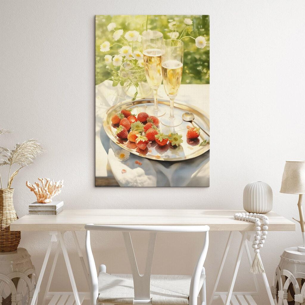 Tray of champagne and strawberries Tray of champagne and strawberries