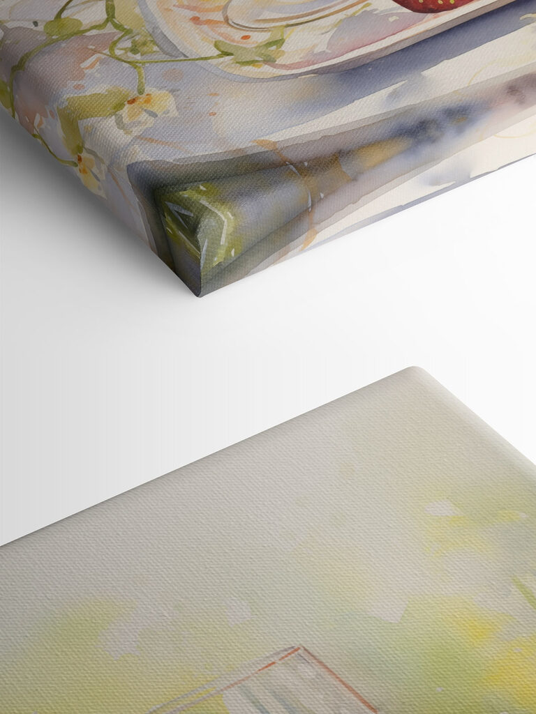 Watercolor painting of two glasses of champagne and strawberries on a tray Watercolor painting of two glasses of champagne and strawberries on a tray