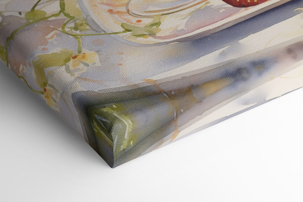 Watercolor painting of two glasses of champagne and strawberries on a tray Watercolor painting of two glasses of champagne and strawberries on a tray