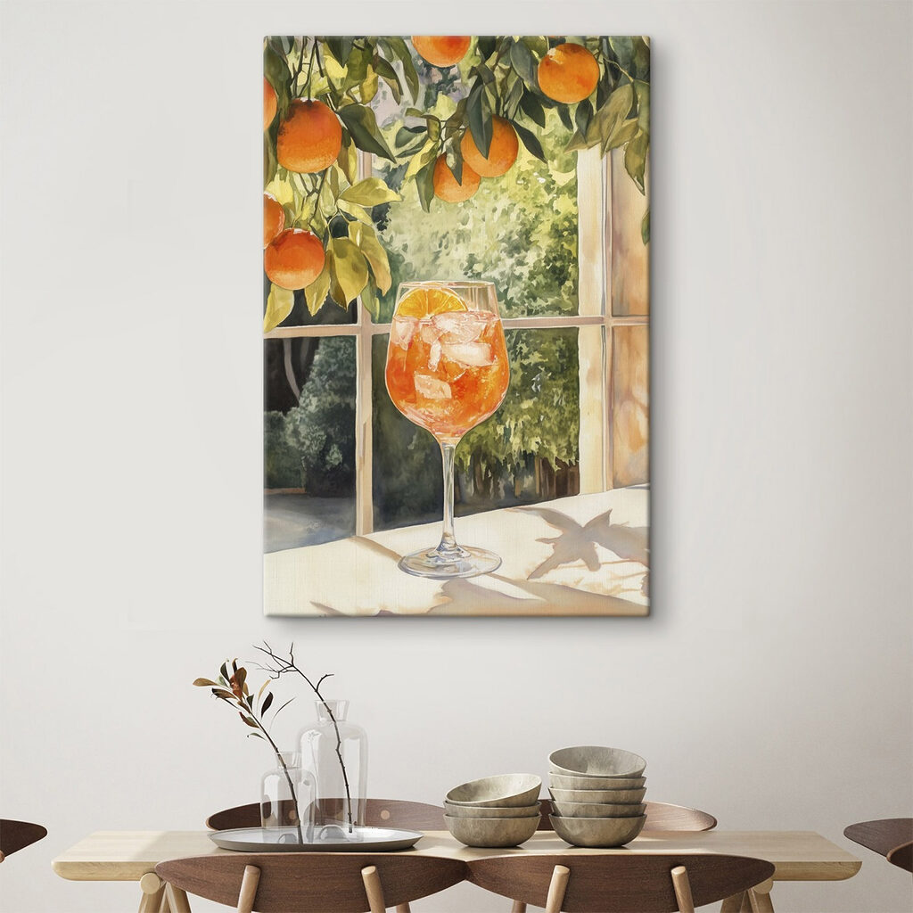 Glass of orange juice with ice and oranges from a window Glass of orange juice with ice and oranges from a window
