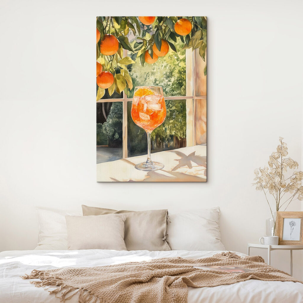 Glass of orange juice with ice and oranges from a window Glass of orange juice with ice and oranges from a window