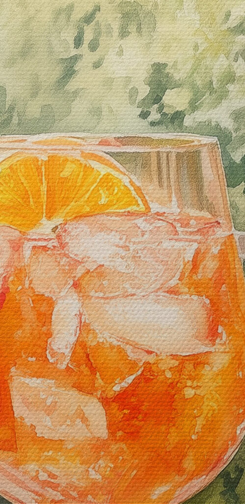 Glass of orange juice with ice and oranges from a window Glass of orange juice with ice and oranges from a window