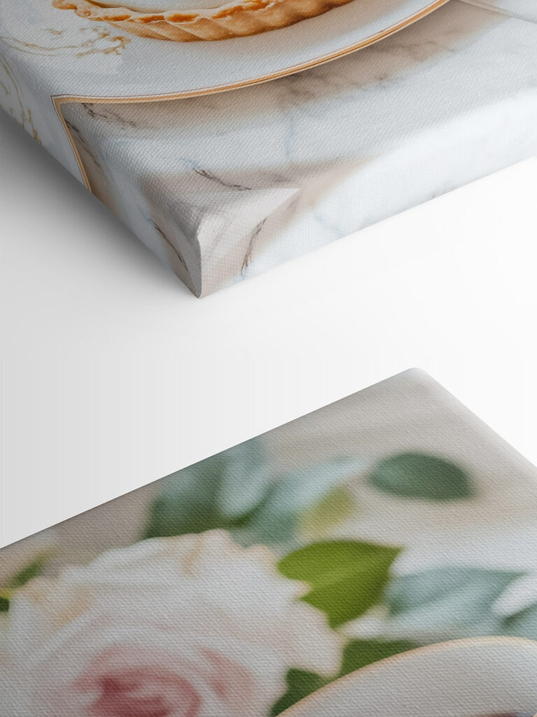 Dessert on a plate with a cup of coffee and flowers Dessert on a plate with a cup of coffee and flowers