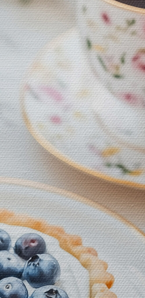 Dessert on a plate with a cup of coffee and flowers Dessert on a plate with a cup of coffee and flowers