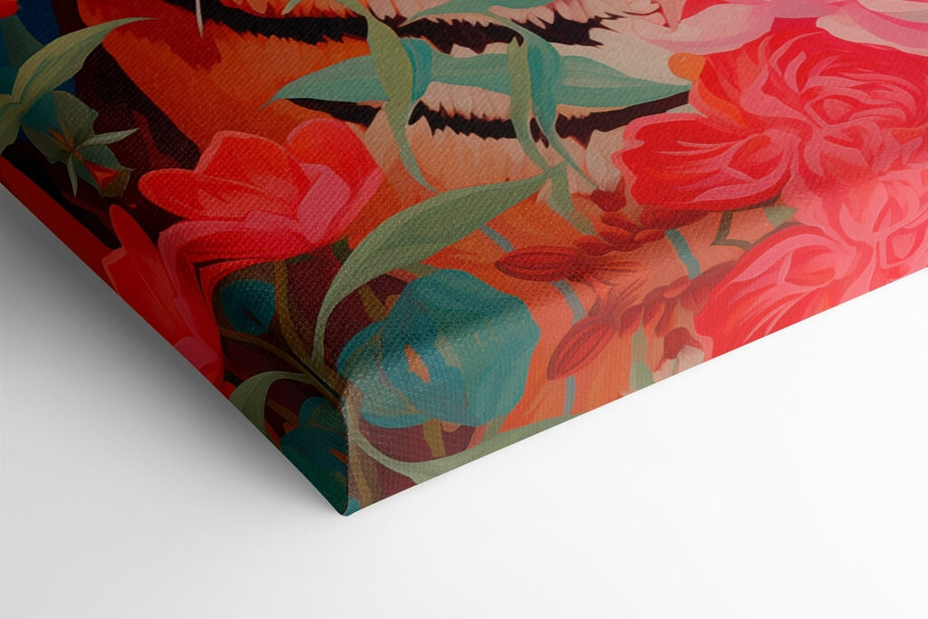 Painting of a tiger surrounded by flowers Painting of a tiger surrounded by flowers