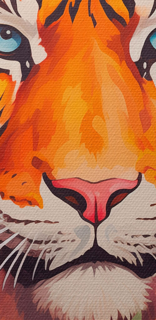 Painting of a tiger surrounded by flowers Painting of a tiger surrounded by flowers