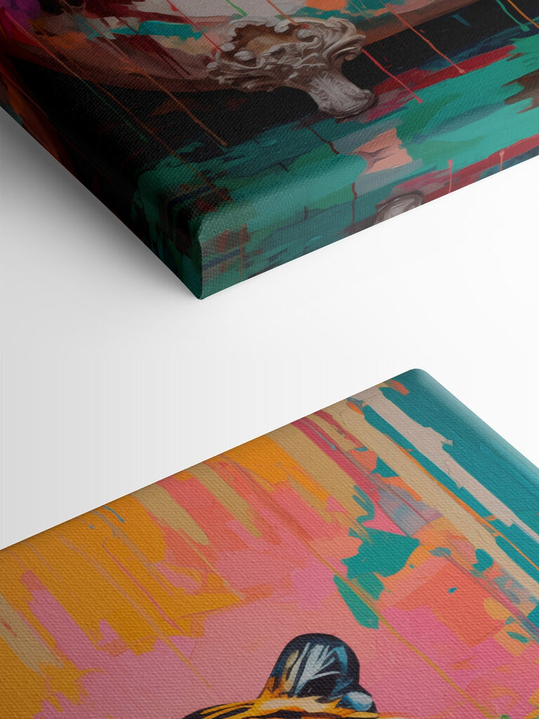 Painting of a tiger in a flowered tub