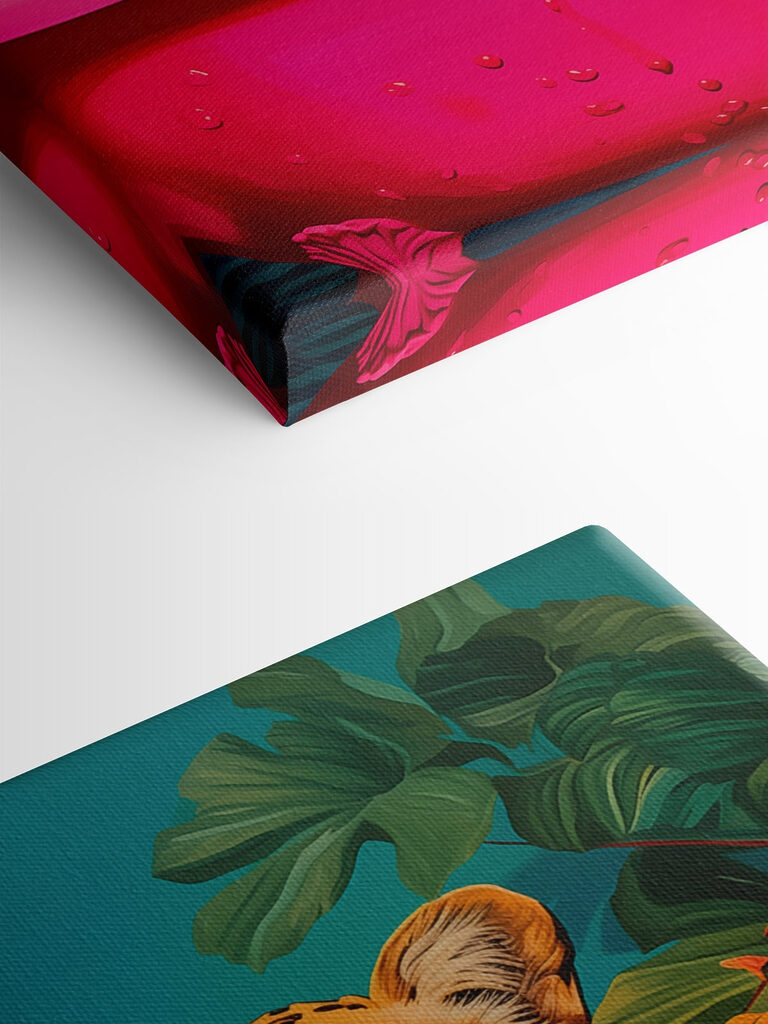 Cheetah in a pink tub with plants Cheetah in a pink tub with plants