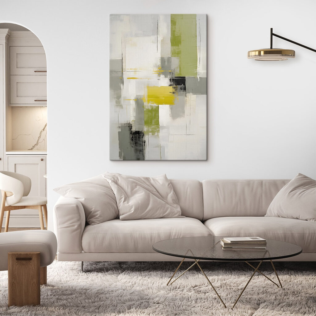 Painting of a grey and yellow art Painting of a grey and yellow art