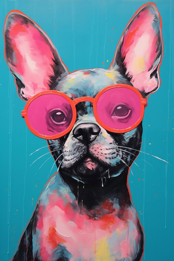 Painting of a dog wearing pink sunglasses Painting of a dog wearing pink sunglasses