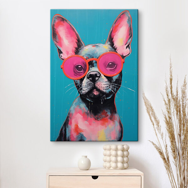 Painting of a dog wearing pink sunglasses Painting of a dog wearing pink sunglasses