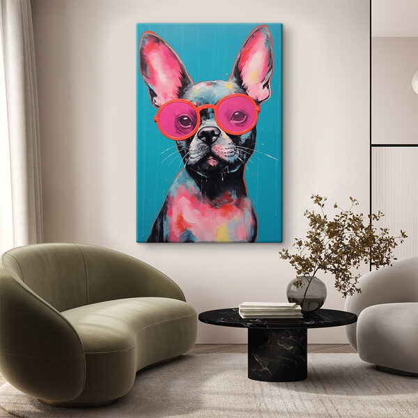 Painting of a dog wearing pink sunglasses Painting of a dog wearing pink sunglasses
