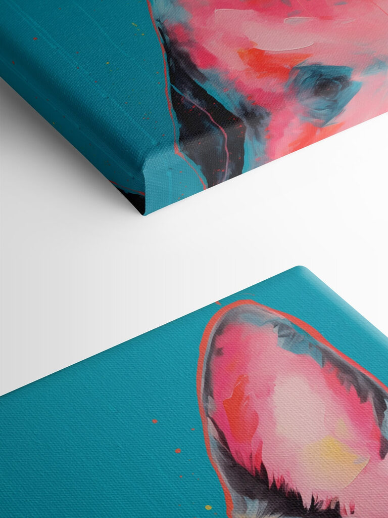 Painting of a dog wearing pink sunglasses Painting of a dog wearing pink sunglasses