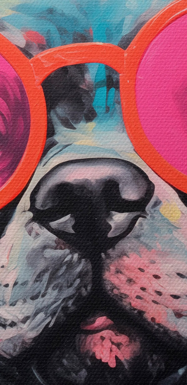 Painting of a dog wearing pink sunglasses Painting of a dog wearing pink sunglasses