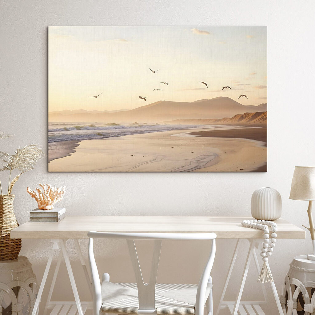 Birds flying over a beach