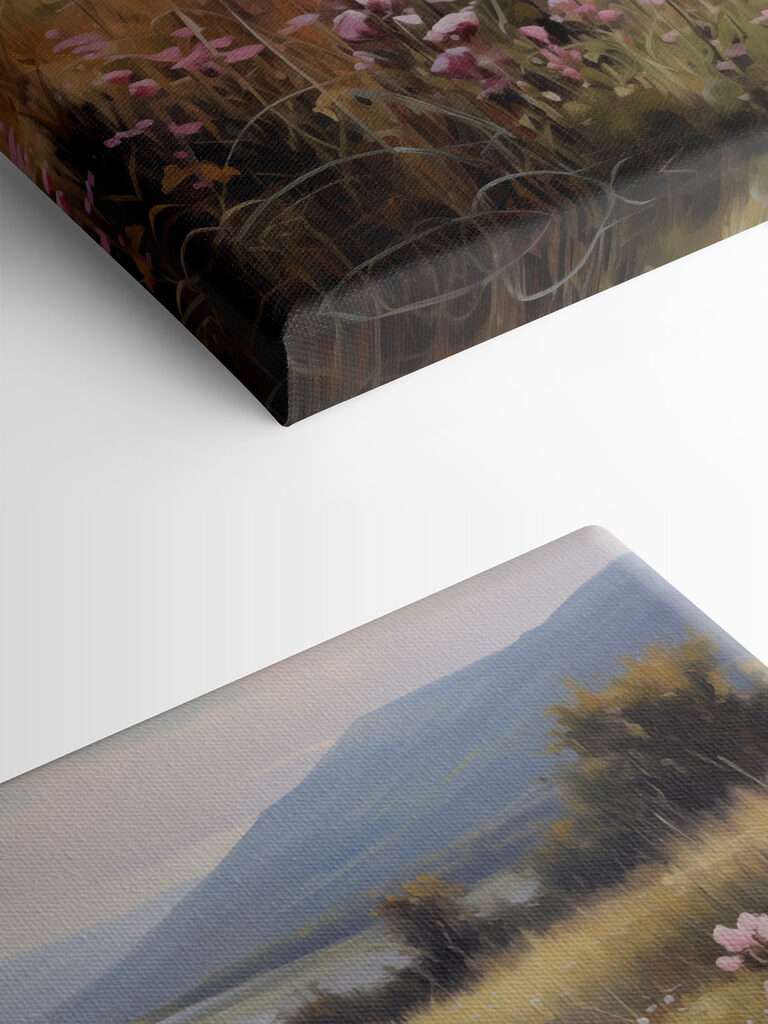 Field of flowers by a lake