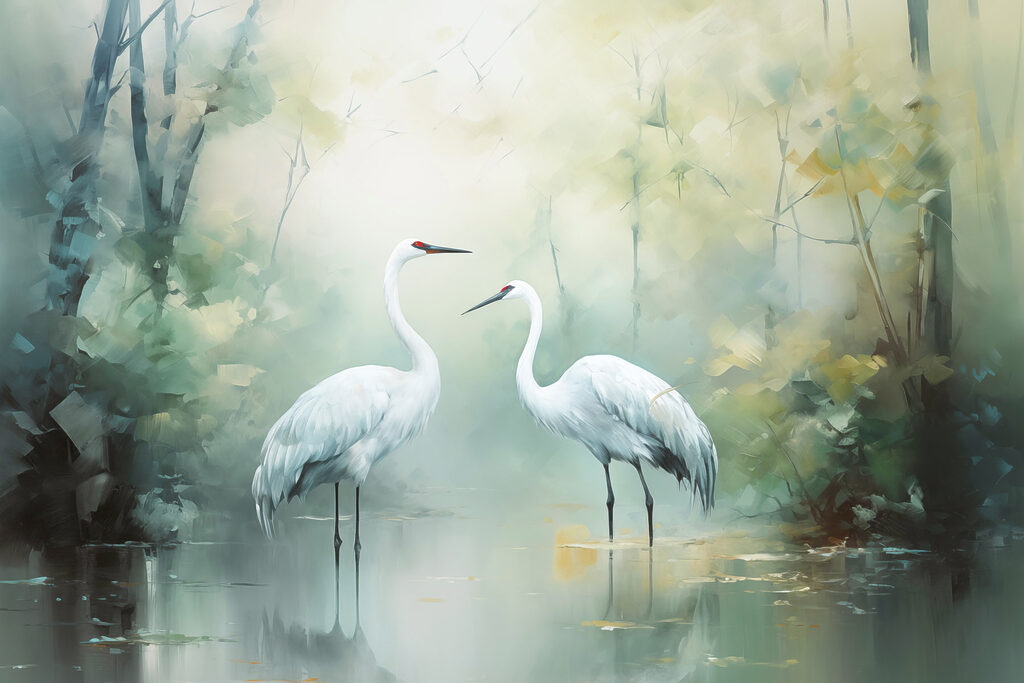 Couple of white birds in a pond