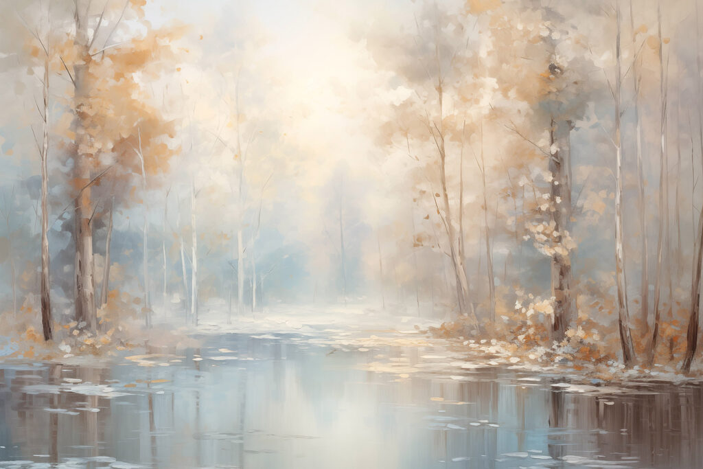 Water with trees and leaves Water with trees and leaves