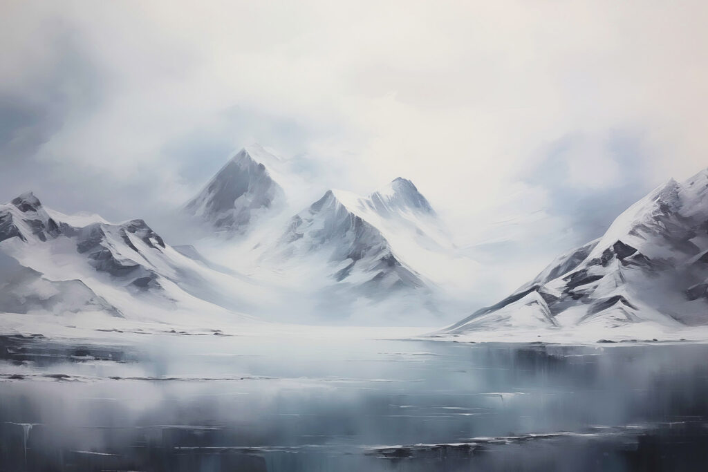 Snowy mountain range and a body of water Snowy mountain range and a body of water