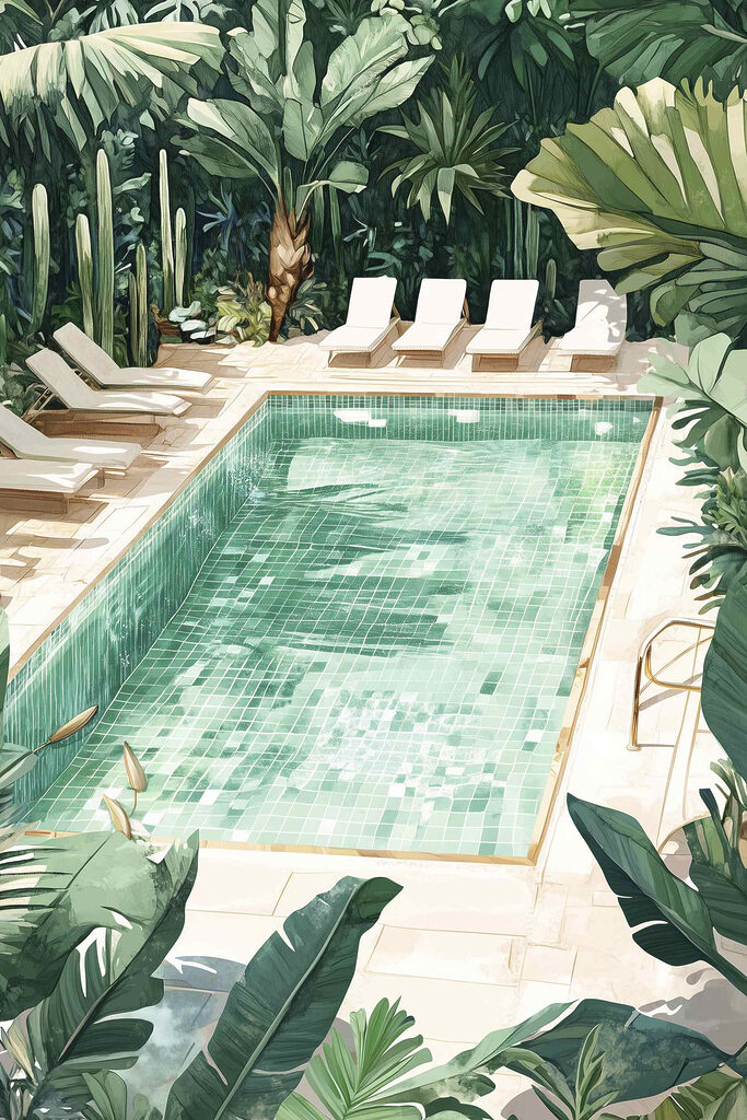 Pool with chairs and trees