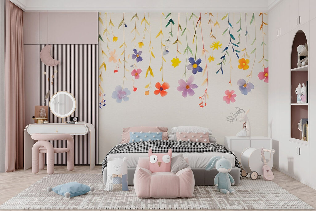 Watercolor painting of flowers and leaves