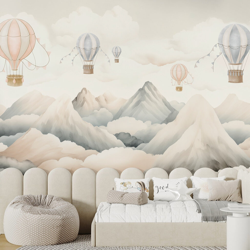 Group of hot air balloons in the sky above mountains Group of hot air balloons in the sky above mountains