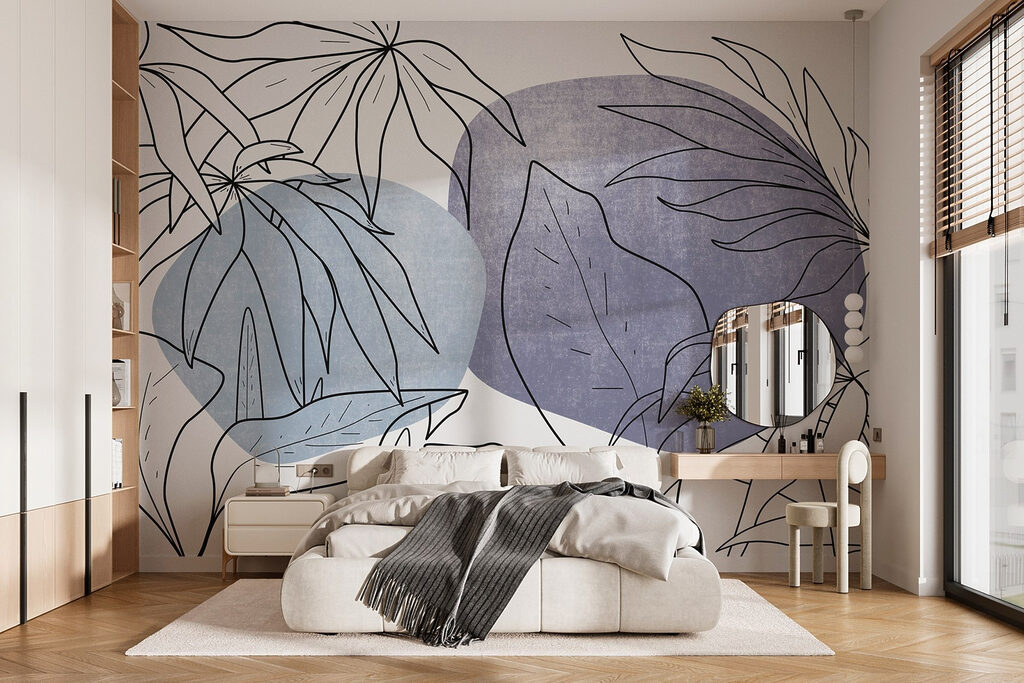 Drawing of leaves and a blue circle