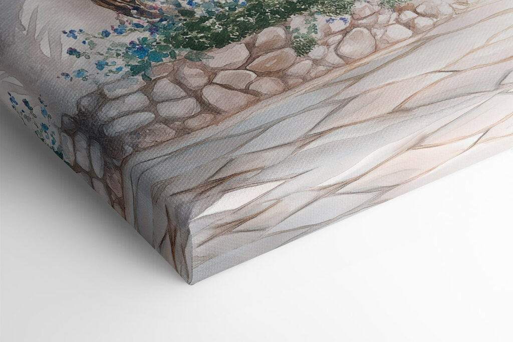 Painting of a door and a tree on a wall