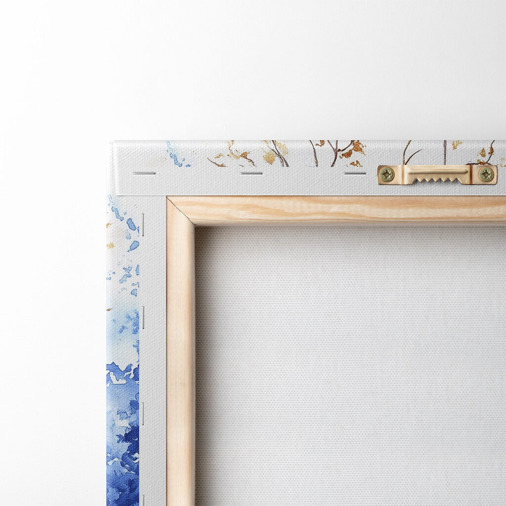 Watercolor painting of a building with a balcony and blue flowers Watercolor painting of a building with a balcony and blue flowers