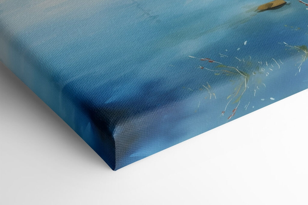 Watercolor of a river with a boat and houses on it Watercolor of a river with a boat and houses on it