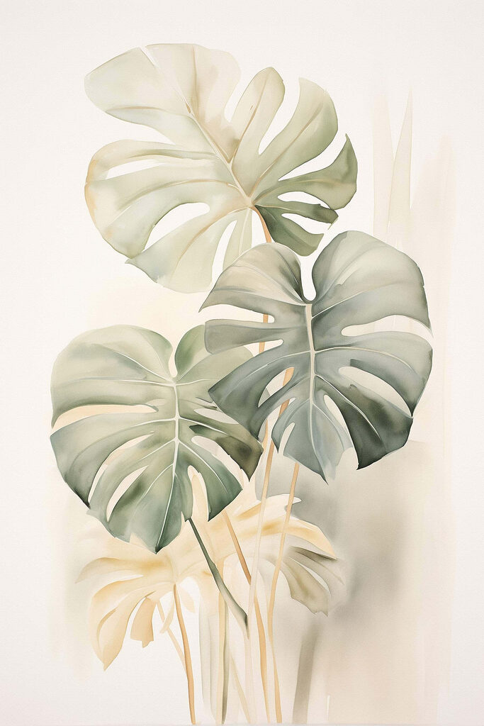 Painting of leaves on a white background