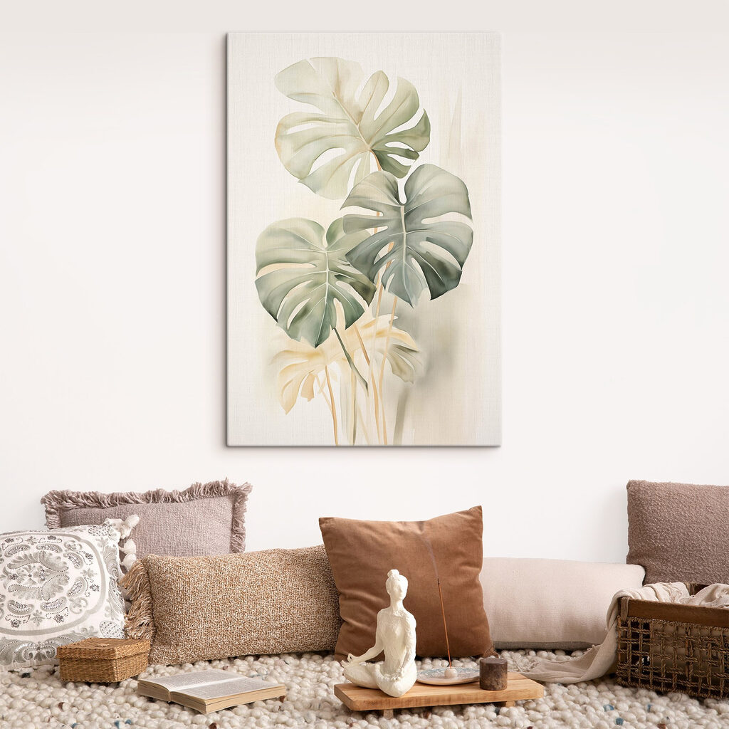 Painting of leaves on a white background
