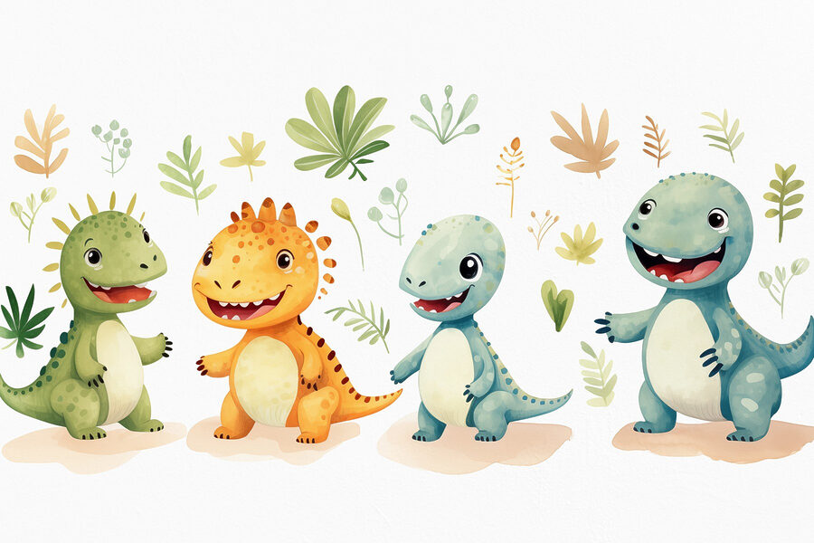 Skupina kreslených dinosaurov