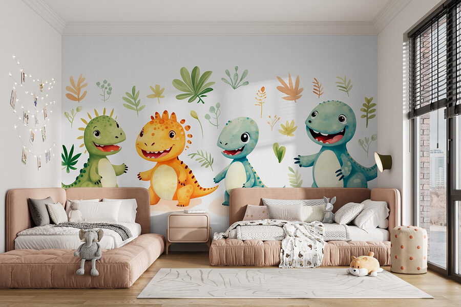 Skupina kreslených dinosaurov