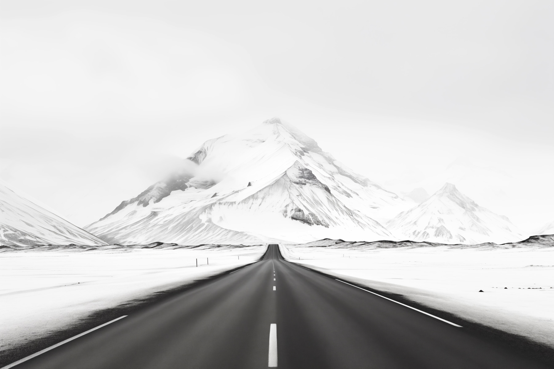 Road leading to a snowy mountain