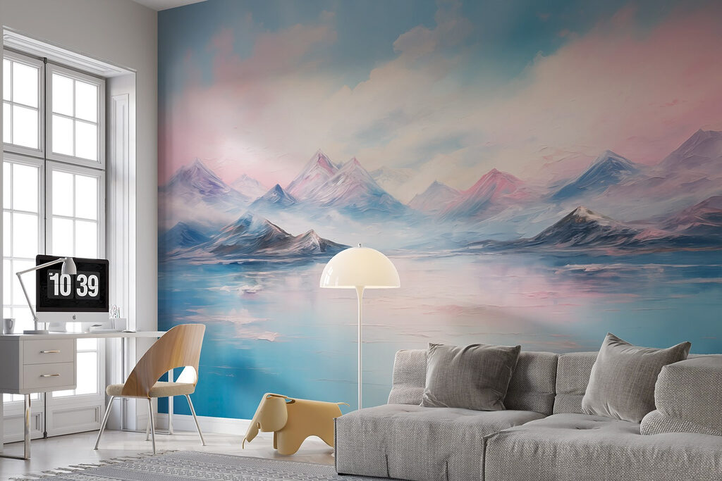 Painting of mountains and water