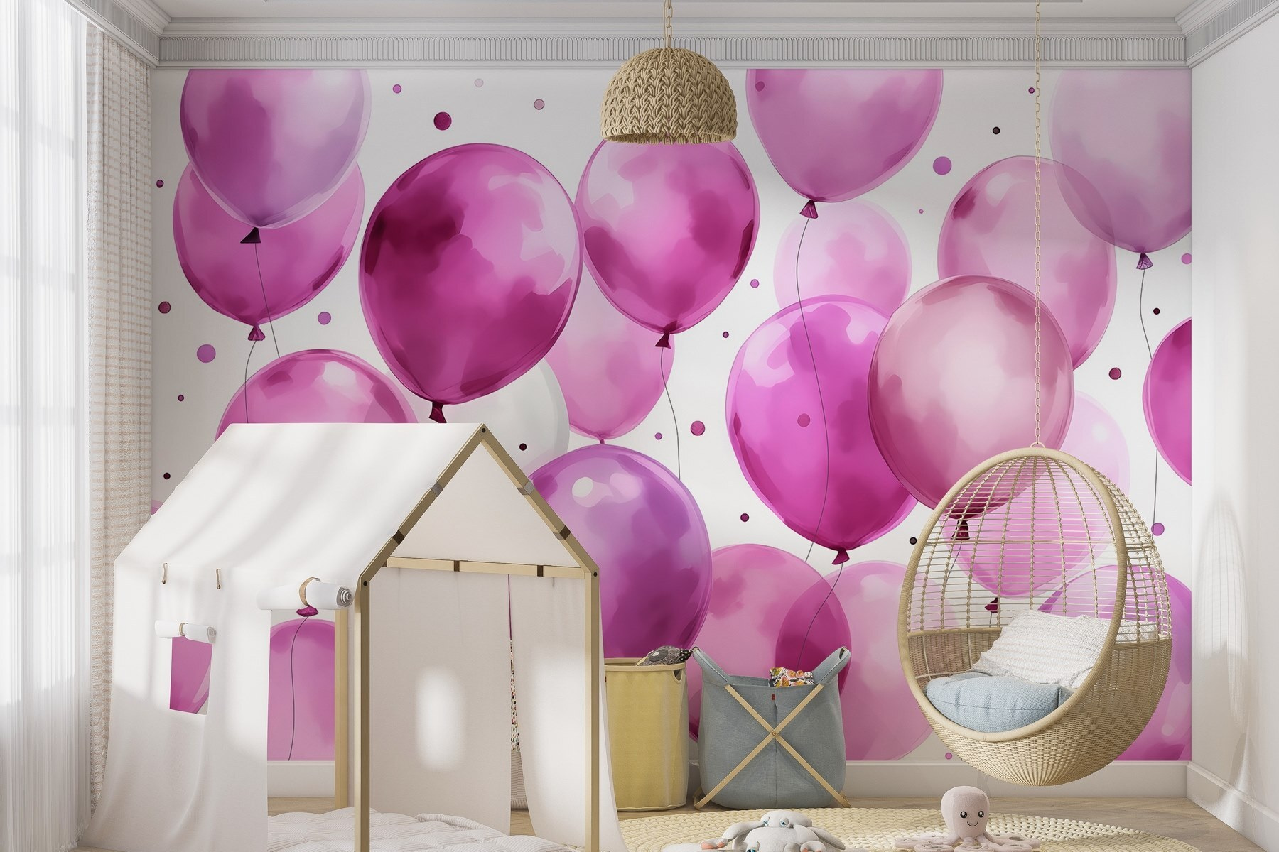 Group of purple and white balloons