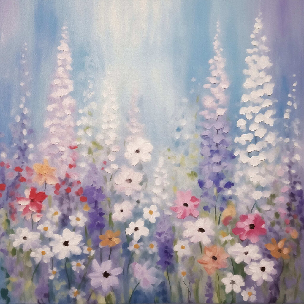 Painting of flowers on a blue background