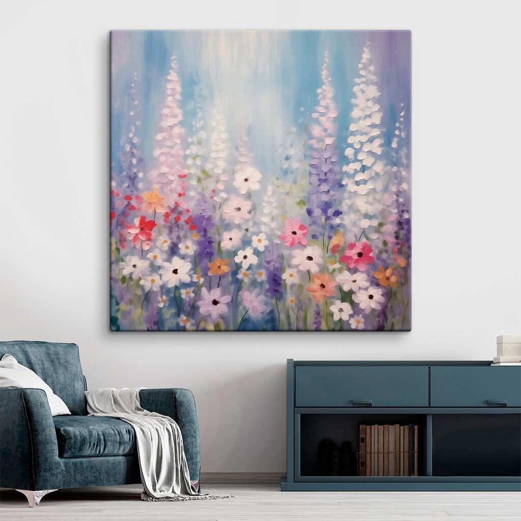 Painting of flowers on a blue background