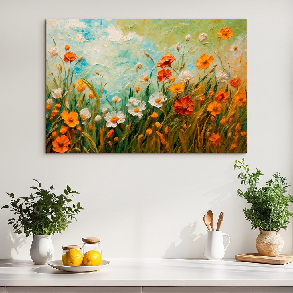 Painting of flowers in a field