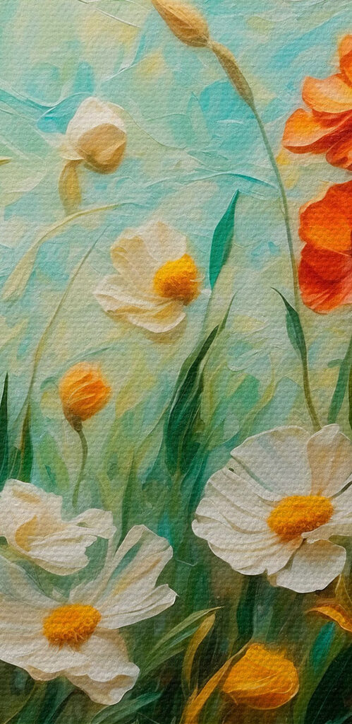 Painting of flowers in a field