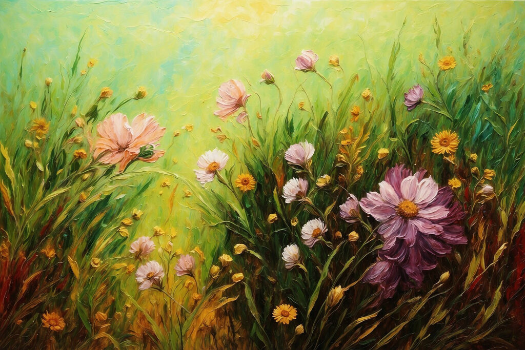 Painting of flowers in a field