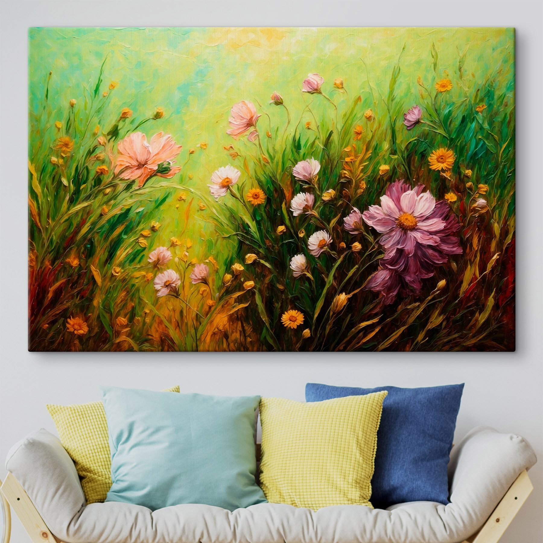Painting of flowers in a field