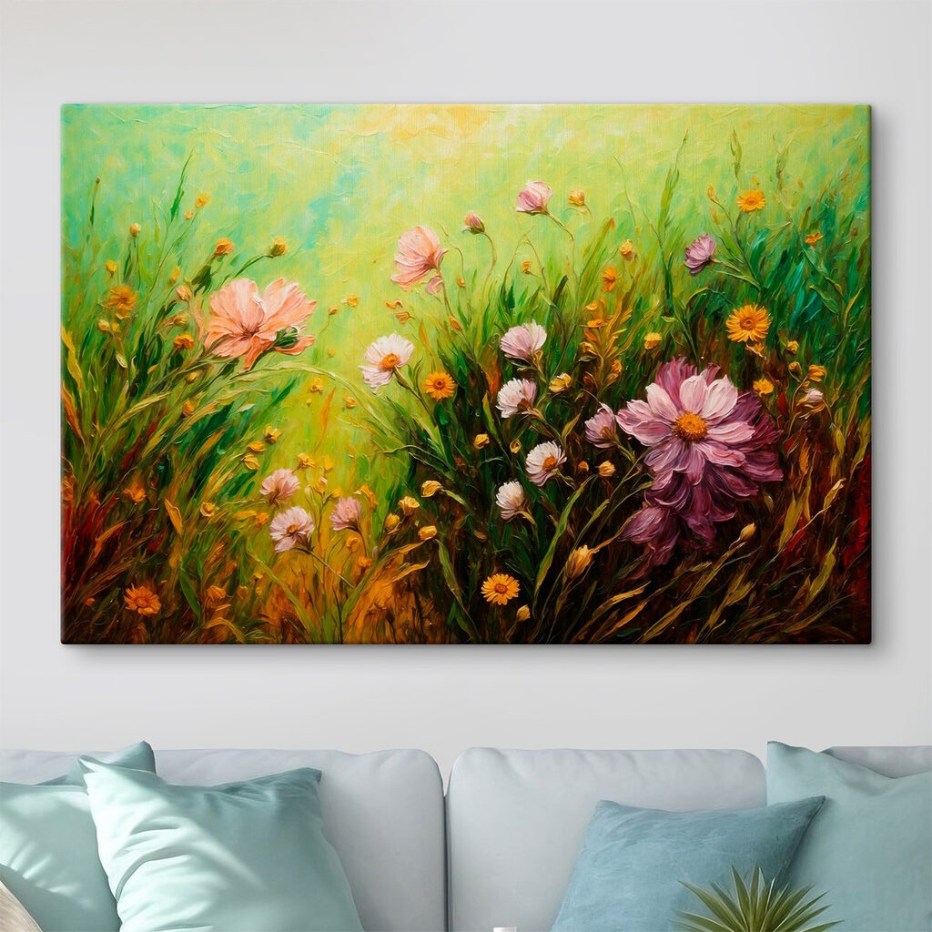 Painting of flowers in a field
